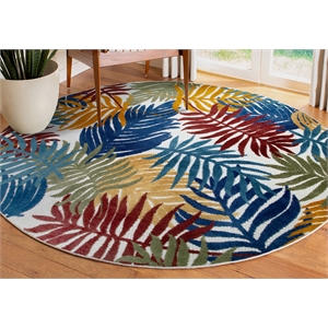Pemberly Row Talipot Palm Indoor Outdoor Area Rug Round 5'3&quot