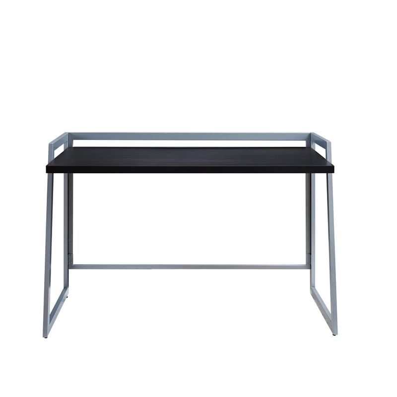 Pemberly Row Mixed Metal and Wood Desk in Black- Black/Nickel