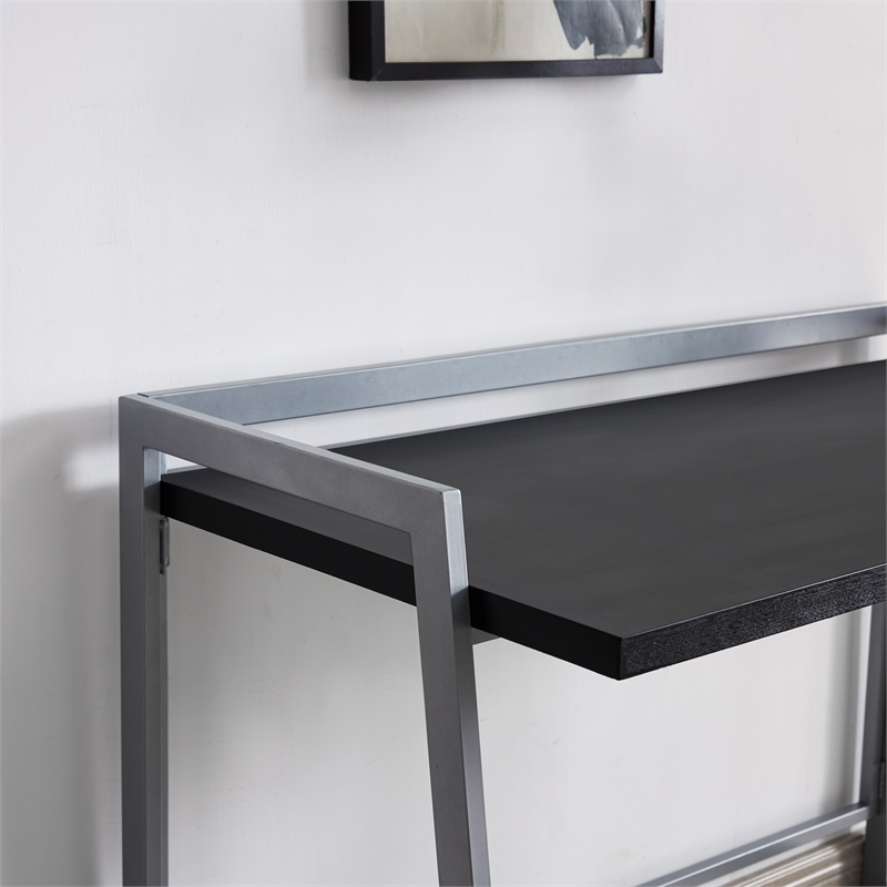 Pemberly Row Mixed Metal and Wood Desk in Black- Black/Nickel