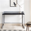 Pemberly Row Mixed Metal and Wood Desk in Black- Black/Nickel