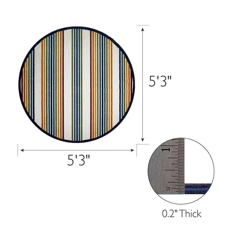 Pemberly Row Colorful Line Indoor Outdoor Area Rug Round 5'3