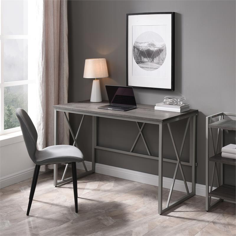 Pemberly Row Collapsible X Desk in Weathered Wood/Satin Nickel