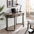 Pemberly Row Oval Wood & Metal Leg Home Office Desk with Drop Down Drawer in Oak