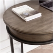 Pemberly Row Oval Wood & Metal Leg Home Office Desk with Drop Down Drawer in Oak