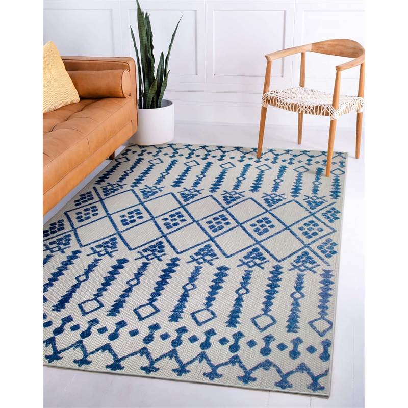 Pemberly Row Cusp Gray with Blue Indoor Outdoor Area Rug 4'x6'