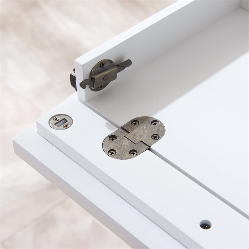 Pemberly Row Desk with Drop Front Keyboard Drawer in White/Gold