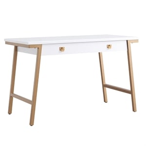 Pemberly Row Desk with Drop Front Keyboard Drawer in White/Gold