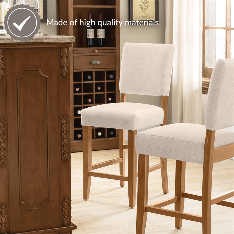 Pemberly Row Metal Counter Stool in Natural White Sand-Set of 4