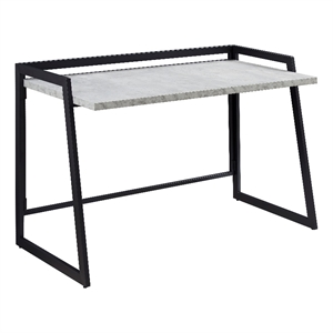 Pemberly Row Mixed Metal and Wood Desk in Gray Concrete/Gunmetal
