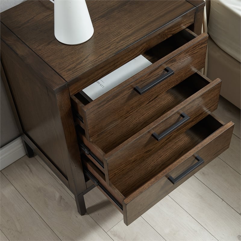 Pemberly Row 3-Drawer Wood Nightstand Table with AC/USB in Espresso