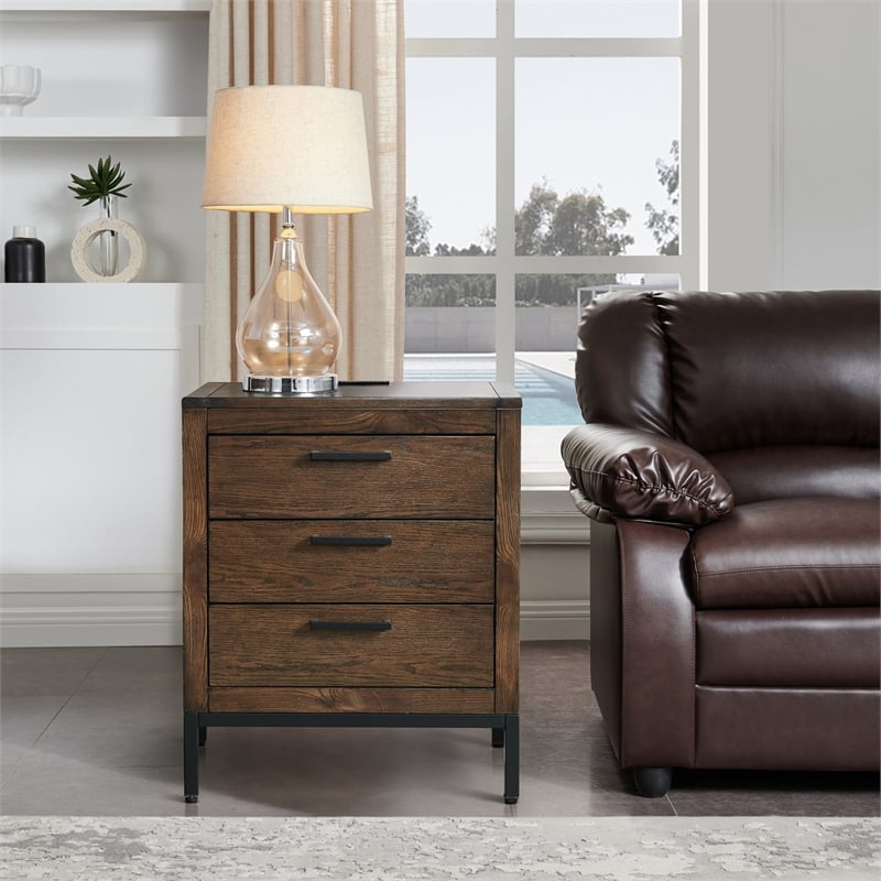 Pemberly Row 3-Drawer Wood Nightstand Table with AC/USB in Espresso