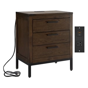 Pemberly Row 3-Drawer Wood Nightstand Table with AC/USB in Espresso
