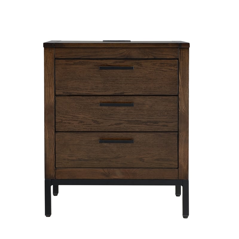 Pemberly Row 3-Drawer Wood Nightstand Table with AC/USB in Espresso