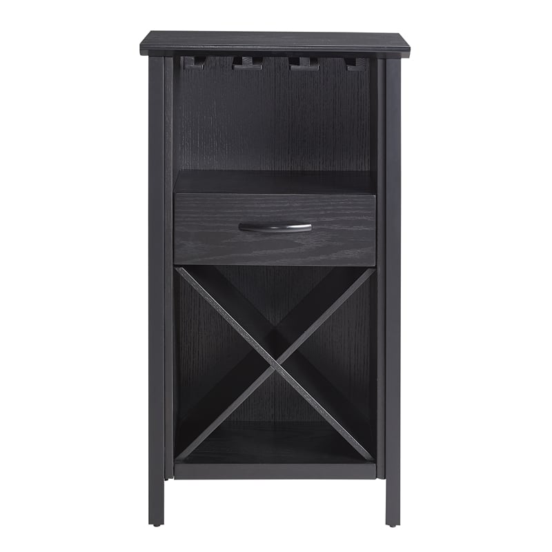 Pemberly Row Mini Bar Cabinet for Stemware and Bottle Storage-Black