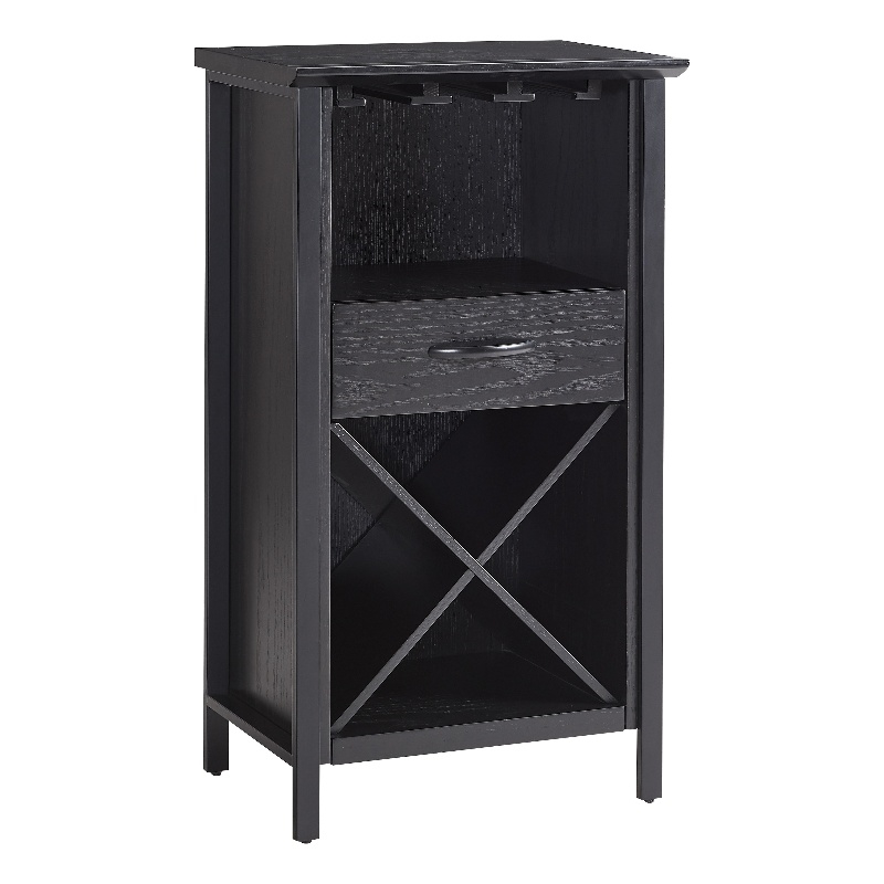 Pemberly Row Mini Bar Cabinet for Stemware and Bottle Storage-Black