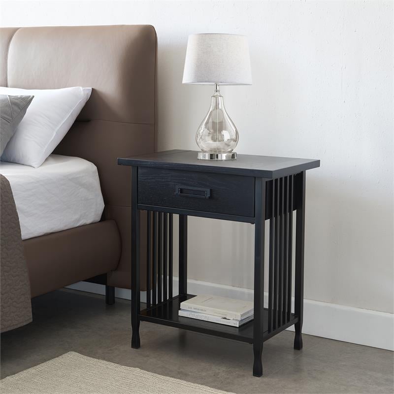 Pemberly Row Ironcraft One Drawer Nightstand Side Table - Black Wash