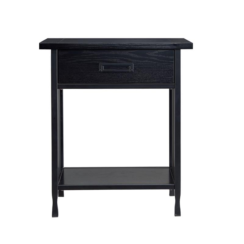 Pemberly Row Ironcraft One Drawer Nightstand Side Table - Black Wash