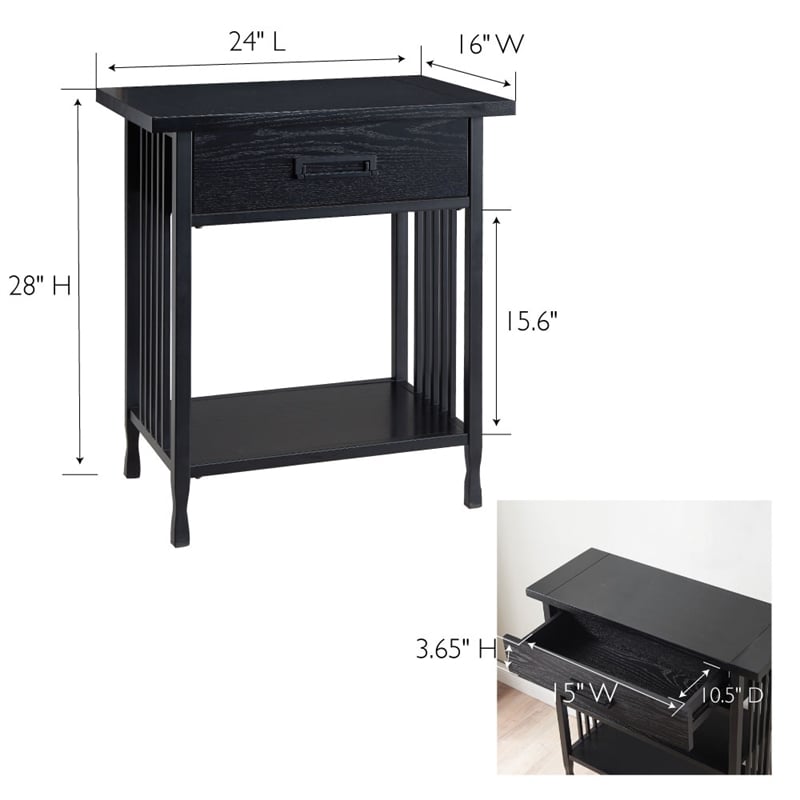 Pemberly Row Ironcraft One Drawer Nightstand Side Table - Black Wash