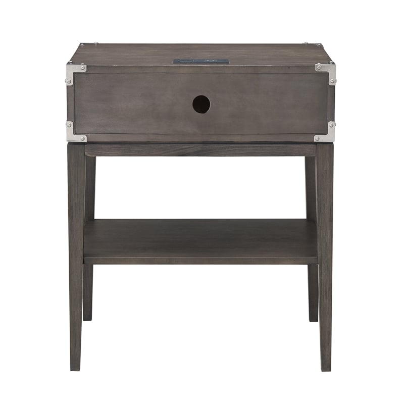 Pemberly Row Wood Drawer Nightstand Table with AC/USB Charger in Gray