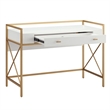 Pemberly Row Desk with Drop Front Keyboard Drawer in White/Satin Gold