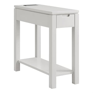 Pemberly Row Solid Wood End Table with Drawer and AC/USB Outlet in Gray
