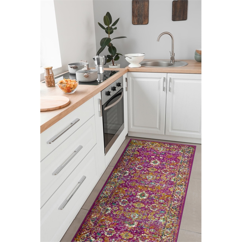 Pemberly Row Vintage Turkish Medallion Faded Fuchsia Area Rug 2'2