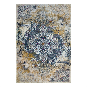 Pemberly Row Vintage Faded Medallion Ivory and Navy Area Rug 5'3&quot x 7'7&quot