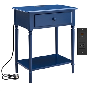 Pemberly Row Coastal Nightstand Side Table with AC/USB Charger-Navy Blue