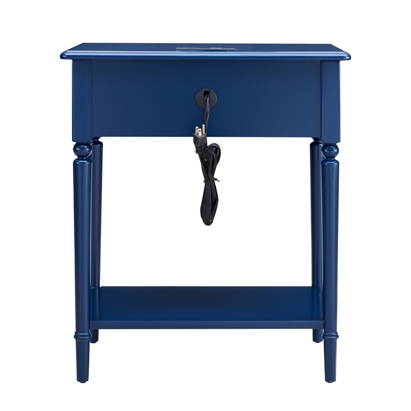 Pemberly Row Coastal Nightstand Side Table with AC/USB Charger-Navy Blue