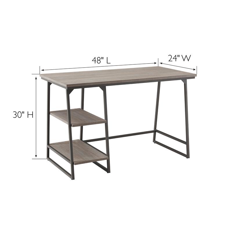 Pemberly Row Wood Reversible Stepped Tier Shelf Desk in Oak/Gunmetal Gray