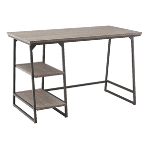 Pemberly Row Wood Reversible Stepped Tier Shelf Desk in Oak/Gunmetal Gray