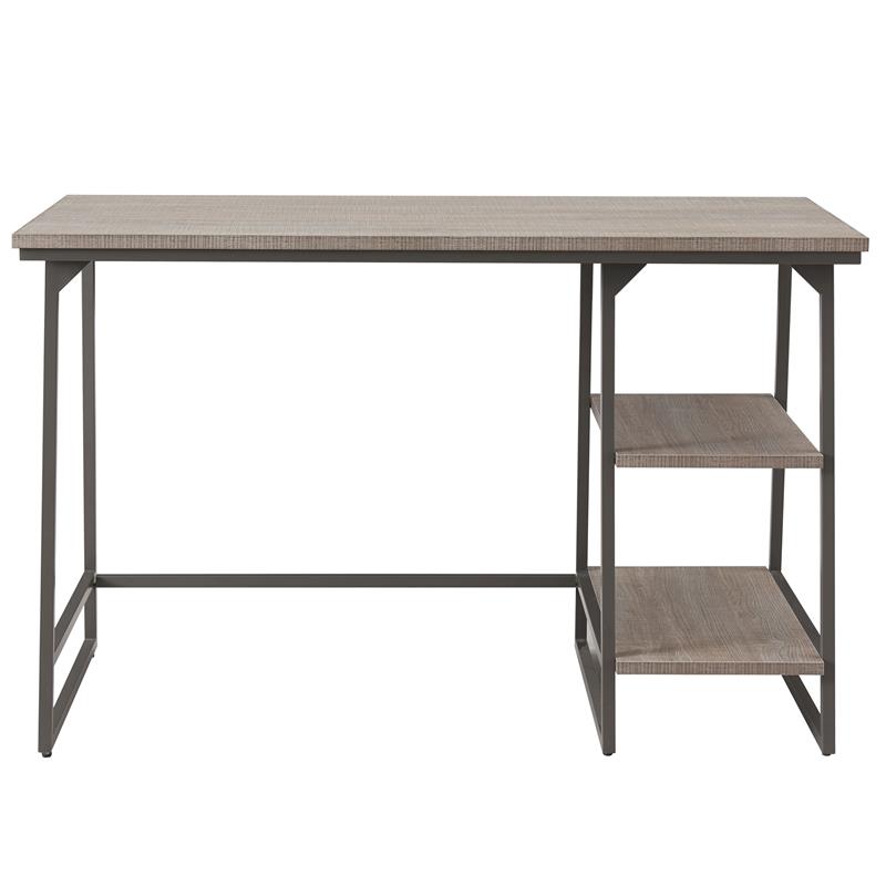 Pemberly Row Wood Reversible Stepped Tier Shelf Desk in Oak/Gunmetal Gray