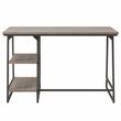 Pemberly Row Wood Reversible Stepped Tier Shelf Desk in Oak/Gunmetal Gray