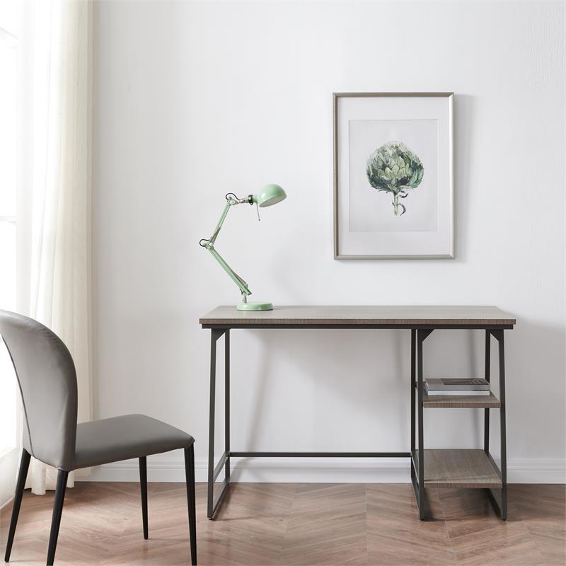 Pemberly Row Wood Reversible Stepped Tier Shelf Desk in Oak/Gunmetal Gray