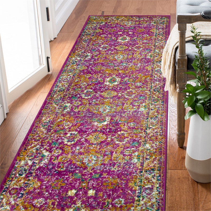 Pemberly Row Vintage Turkish Medallion Faded Fuchsia Area Rug 2'2