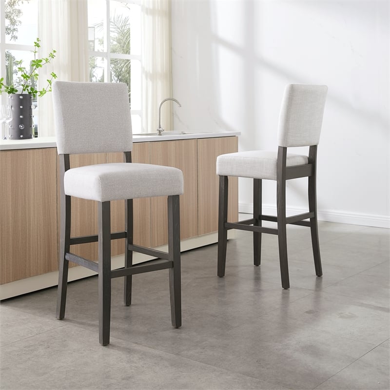 Pemberly Row Wood Upholstered Back Bar Stool Set in Gray Washed Blackbean