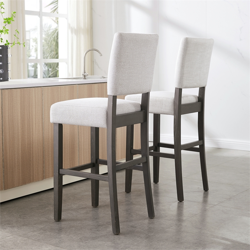 Pemberly Row Wood Upholstered Back Bar Stool Set in Gray Washed Blackbean