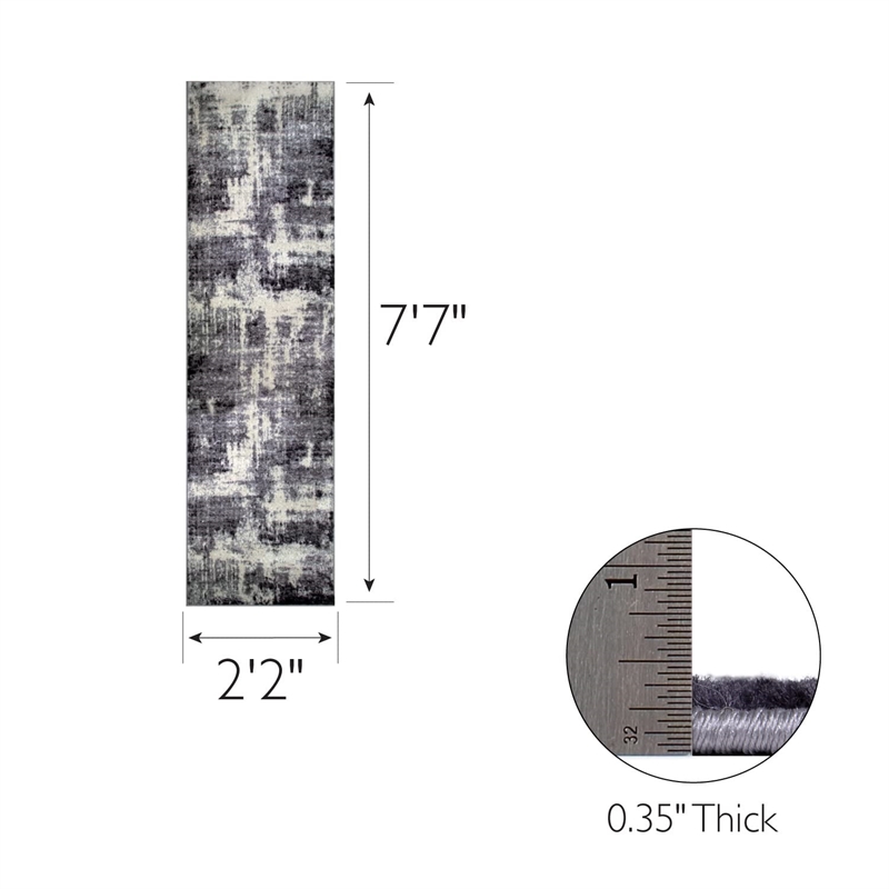 Pemberly Row Vintage Monochromatic Abstract Gray Area Rug Runner 2'2