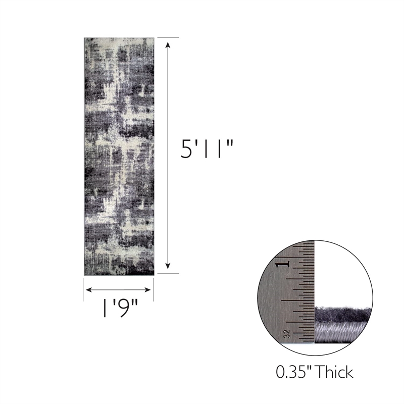 Pemberly Row Vintage Monochromatic Abstract Gray Area Rug Runner 1'9