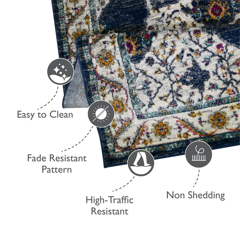 Pemberly Row Vintage Multicolor Medallion Boho Chic Faded Area Rug 7'10