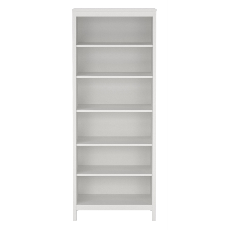 Pemberly Row Set of 2 Adjustable 6 Shelf Bookcase in White Finish