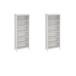 Pemberly Row Set of 2 Adjustable 6 Shelf Bookcase in White Finish