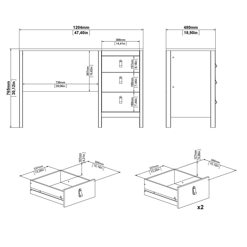 Pemberly Row Set of 2 Adjustable 6 Shelf Bookcase & Writing Desk in White