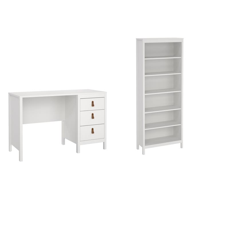 Pemberly Row Set of 2 Adjustable 6 Shelf Bookcase & Writing Desk in White
