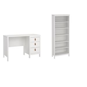 Pemberly Row Set of 2 Adjustable 6 Shelf Bookcase & Writing Desk in White