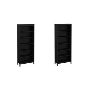 Pemberly Row Set of 2 Adjustable 6 Shelf Open Storage Bookcase in Black Matte