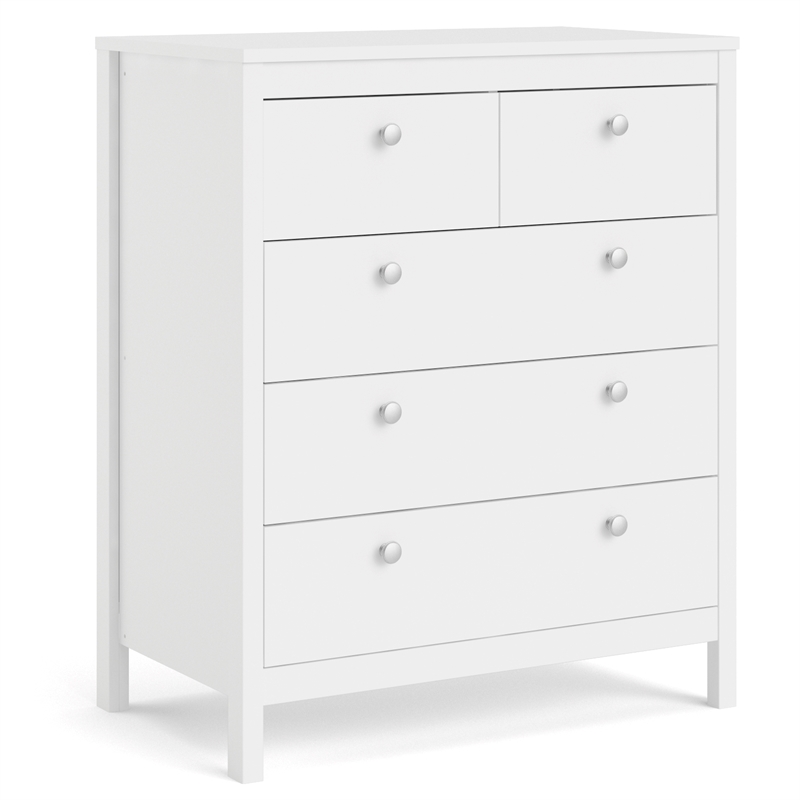 Pemberly Row Set of 2 5-Drawer Chest & 2 Drawer Nightstand in White