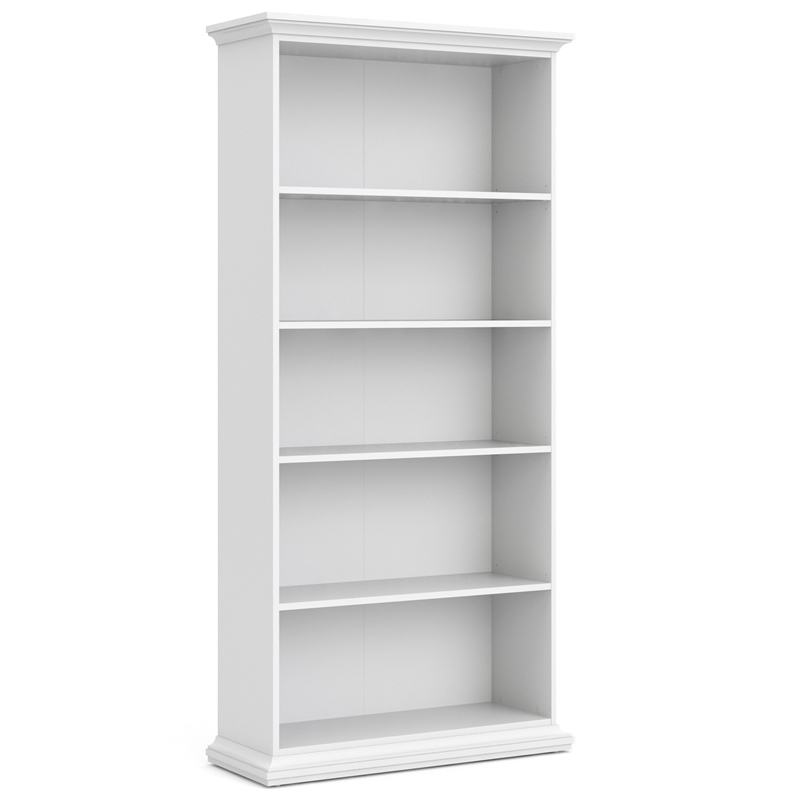 Pemberly Row Set of 2 Home Computer Office Desk & 5-Shelf Bookcase in White