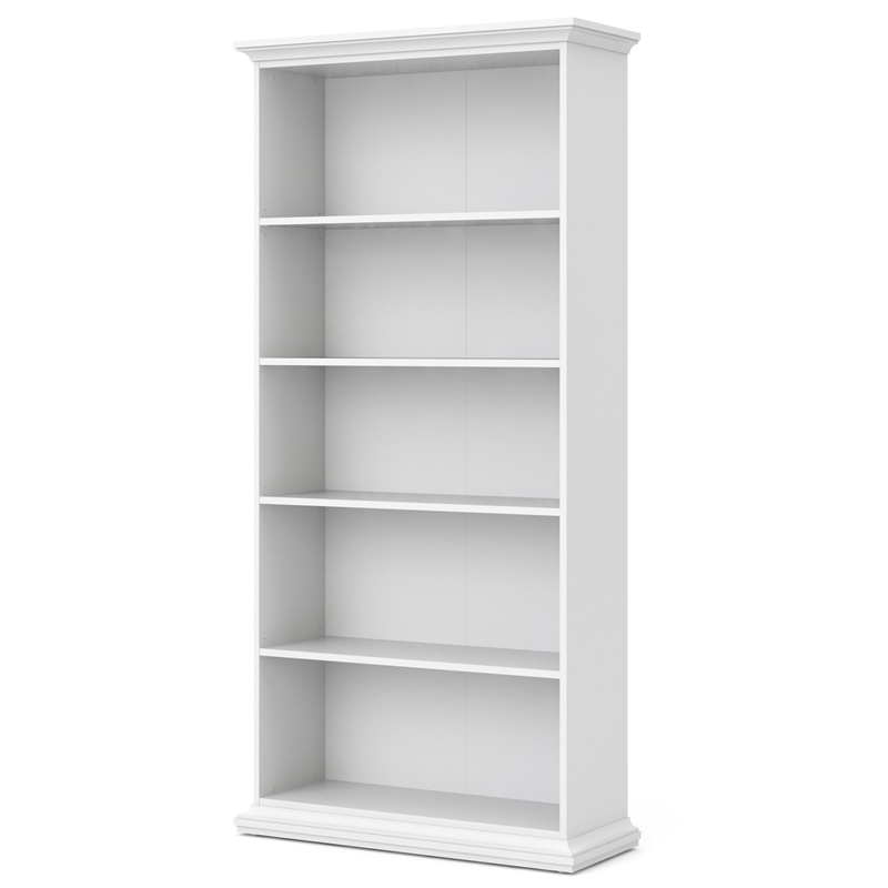 Pemberly Row Set of 2 Home Computer Office Desk & 5-Shelf Bookcase in White
