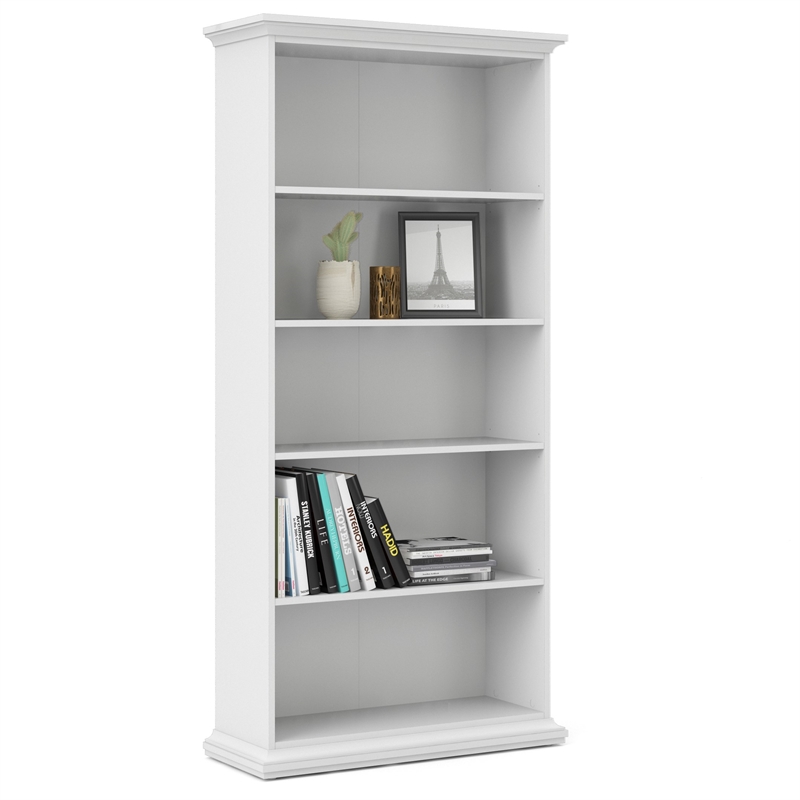 Pemberly Row Set of 2 Home Computer Office Desk & 5-Shelf Bookcase in White